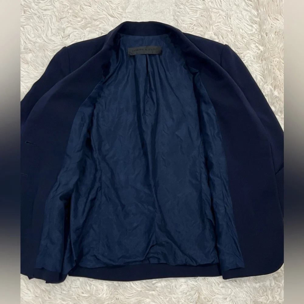 Jenni Kayne Women’s Suit Jacket Blazer Sz 2 Navy Blue‎ Solid Silk Lining Luxury